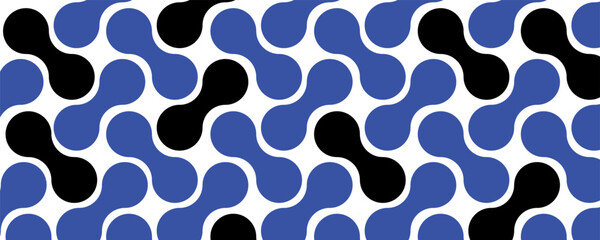 Fototapeta premium Abstract concept pattern with dynamic interconnected organic shapes in blue, black, and white, creating a seamless modern geometric design for graphic backgrounds and digital projects