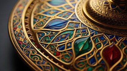 Obraz premium Intricate Golden Ornament with Stained Glass Detail