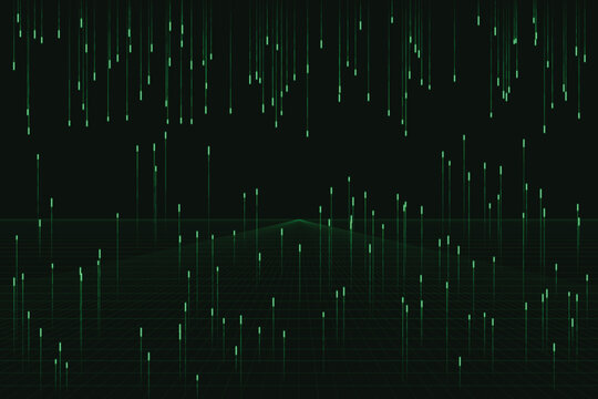 Digital green data rain matrix with glowing horizontal line pattern digital matrix green neon
