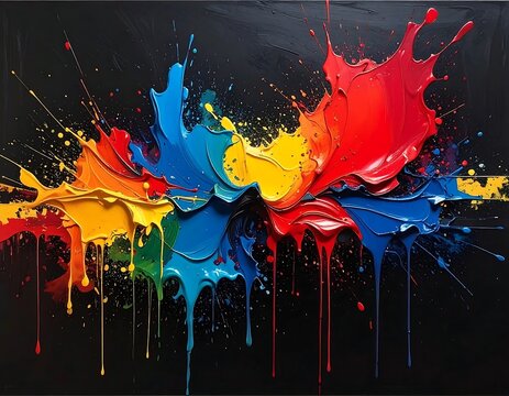 Vibrant Abstract Paint Splash Bursting Across Dark Textured Canvas