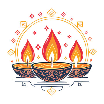 Diwali diya lamps with decorative elements