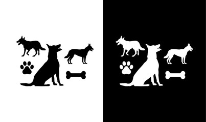dog silhouette vector illustration, dog sitting silhouette, dogs silhouette set vector illustration, dogs, dog, black, art, design, symbol, bone, bones, bone and dog silhouette, wild, nature, icon,  © SUMAIRA