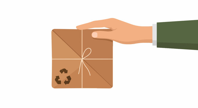 Hand Holding Eco-Friendly Recycled Cardboard Package Illustration for Sustainable Shipping and Green Business Concept