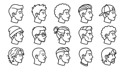 Obraz premium Fifteen male head profiles showcasing diverse hairstyles
