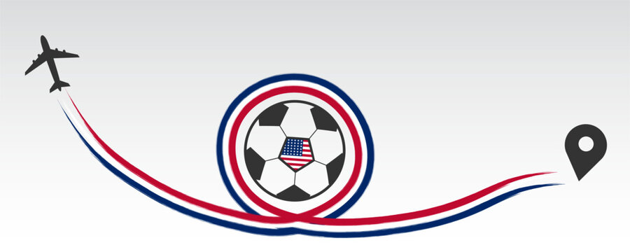 Concept of a World Football Championship 2026. Design of a stylish background for the soccer championship. Vector realistic 3d ball and flag of  USA brush strock. Element for your design. EPS 10 