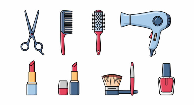 Collection of Hairdressing and Makeup Tools.