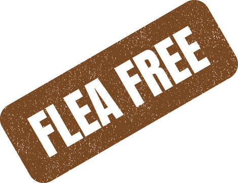 A vintage brown rubber stamp showing the text flea free for pet care business and branding