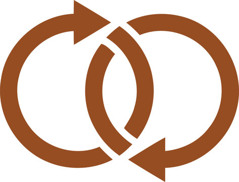 Brown double arrow cycle icon  two interconnected circular arrows pointing opposite directions  symbolizing exchange and reciprocity