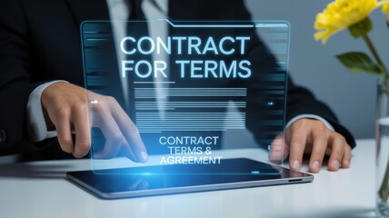 Fototapeta premium Business professional signing digital contract for terms and agreement on tablet