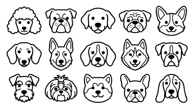 Cute cartoon dog head icons collection