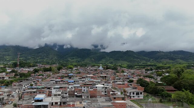 aerial view of lake calima Darien a small colombian town nestled against lush green rainforest mountains