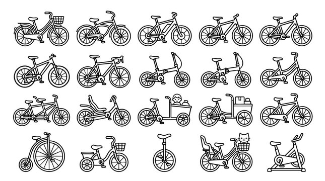 Set of various bicycle outline icons
