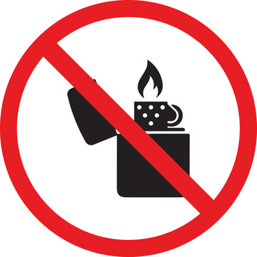 No smoking sign with a lighter icon prohibition symbol for fire safety and danger flat vector illustration isolated on white background