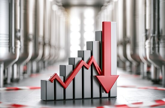 Bar chart showing steep decline with red arrow pointing down