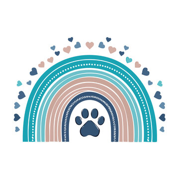 Boho Rainbow with Paw Print and Hearts