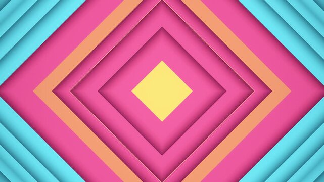 Colorful abstract background with a geometric pattern of gently moving layered paper cutout diamond shapes. Full HD and looping bright stylish animation.
