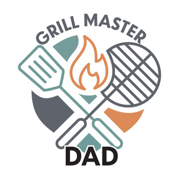 Grill master dad vector illustration featuring a crossed spatula, a grill grate, and a flame. Perfect for Father's Day t-shirt designs and cards.