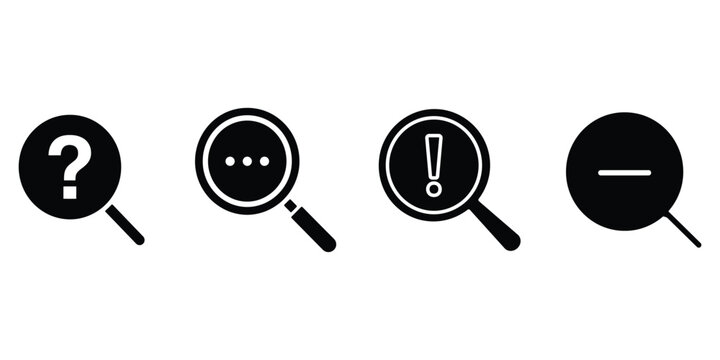Four black magnifying glass question mark
