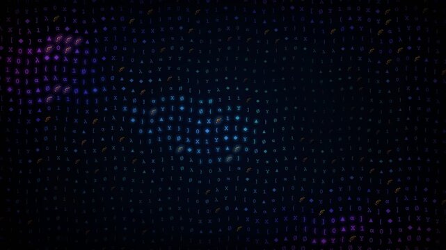 Abstract Data Pattern: A dark, textured background composed of tiny, shimmering dots in shades of blue and purple, suggesting a digital or cosmic theme.