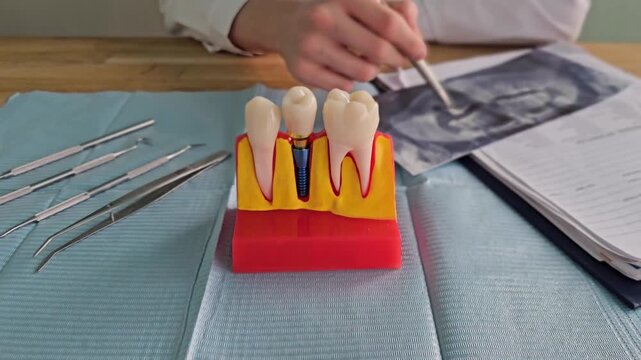 Highlighting dental implants and tools used in a dental office