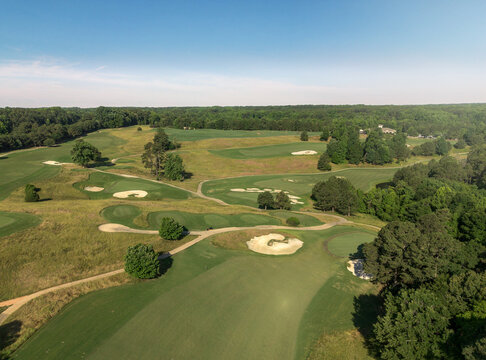 Aerial view of the Lonnie Poole golf course on NC State University Centennial campus