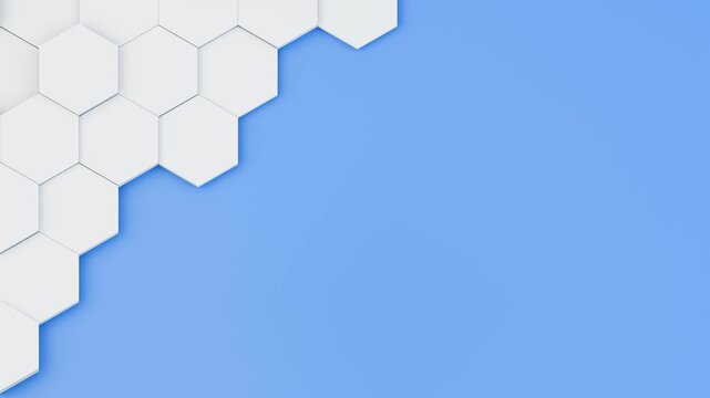 Abstract 4K white hexagon geometric background. 3D honeycomb seamless loop backdrop with copy space.