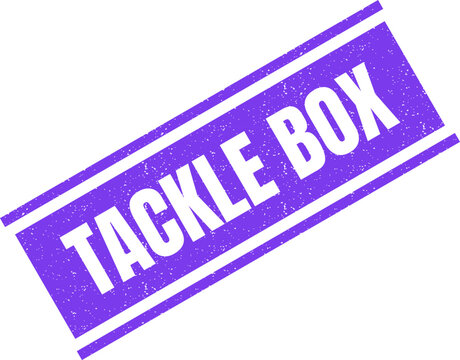 A purple rubber stamp with the text tackle box in a bold white sans serif font