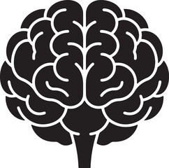 Fototapeta premium Detailed black silhouette of a human brain showing two hemispheres and intricate folds, isolated on a white background, also transparent background