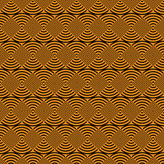 A captivating visual art vector illustration featuring a  pattern of orange and black concentric circles © MONZARUMU143