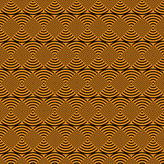 A captivating visual art vector illustration featuring a  pattern of orange and black concentric circles © MONZARUMU143