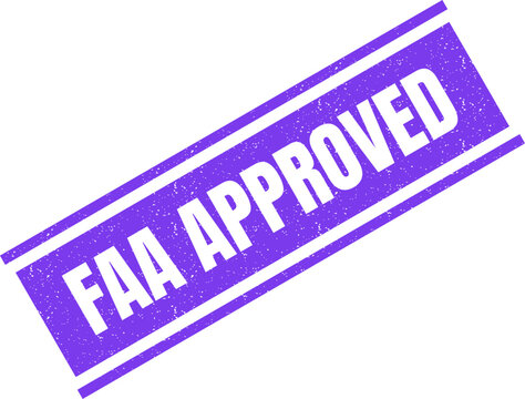 Purple rubber stamp design featuring the text faa approved in a bold clean modern font