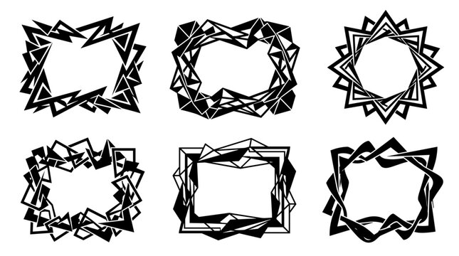 Abstract Geometric Frames and Borders Set Black and White Sharp Edges Modern Design Elements