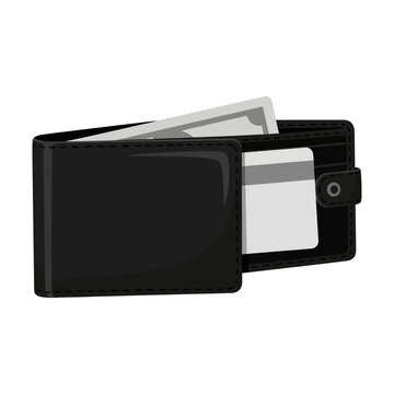 Illustration of an open black wallet holding money and a credit card, representing personal finance and payment options