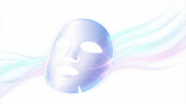 Translucent hydrogel facial sheet mask with water droplets for skincare moisturizing treatment and cosmetics marketing