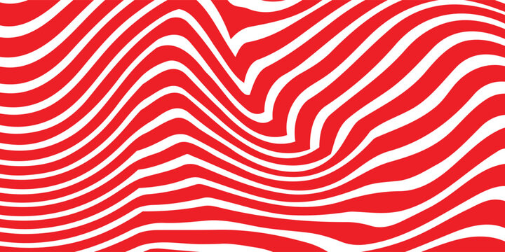 Abstract white background with dynamic vibrant red fluid liquid wave lines. Modern minimalist psychedelic trippy zebra stripe pattern texture for creative presentation backdrops and posters.
