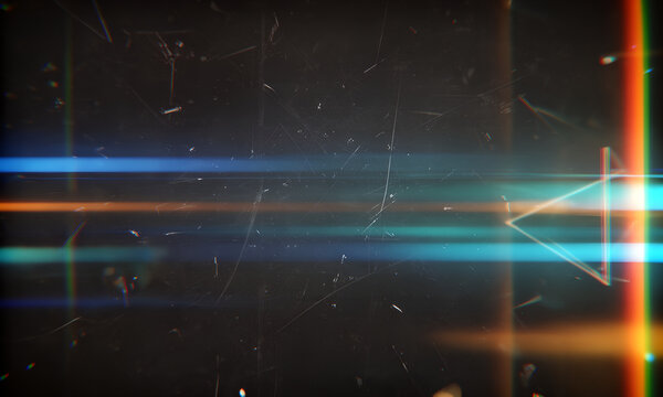 Abstract light leak background with lens flares and vintage film scratches for creative design