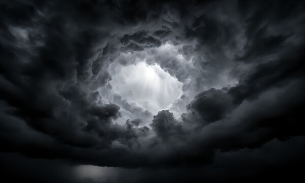 Dramatic Dark Storm Clouds Forming a Circular Opening with Bright Sunlight Breaking Through