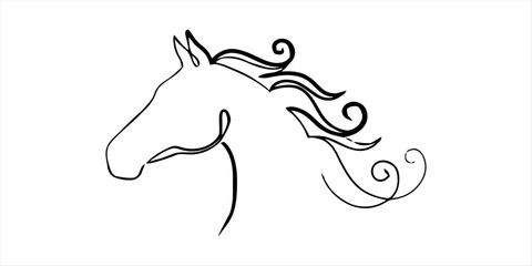 Horse head line art with flowing mane © Ratna Art_Gallery