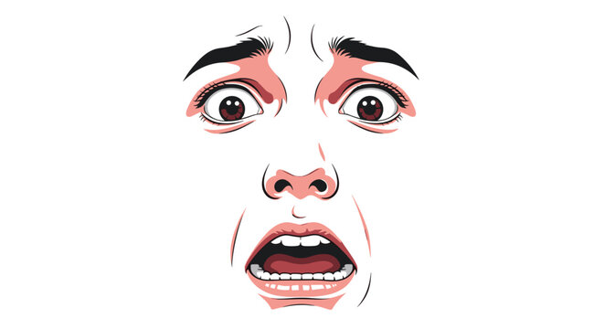 Dramatic close-up illustration of a human face expressing intense shock, fear, or terror with wide eyes and an open mouth.