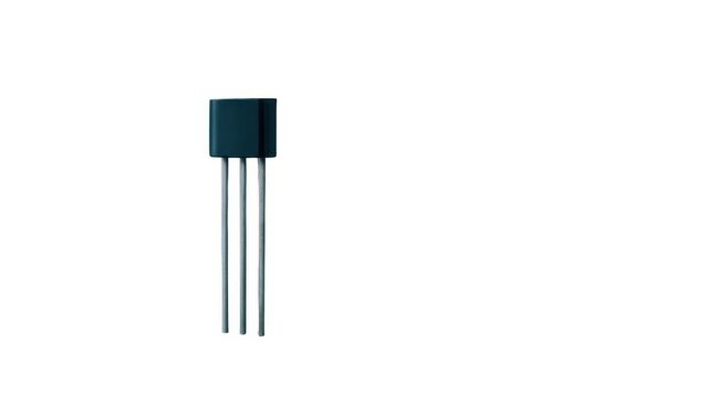 Electronic transistor component in TO-92 package with three pins for signal amplification and hardware circuit manufacturing