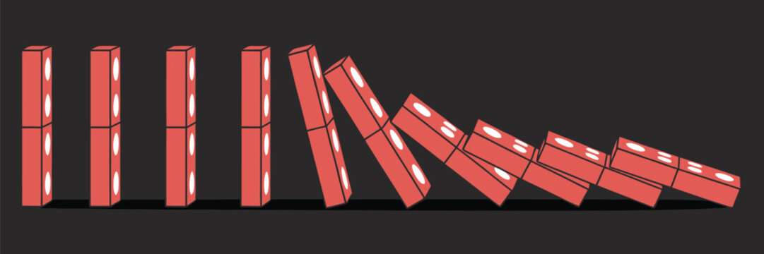 Domino, effect icon, falling red dominoes representing chain reaction risk management business strategy decision making and problem solving