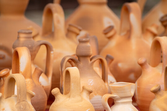 Galicia regional craftsmanship showing a group of authentic terracotta water pitchers