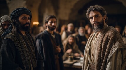 Fototapeta premium As church leaders and apostles gather in Jerusalem, they seek God's wisdom together, bringing unity and clarity to an important decision for the growing church. 