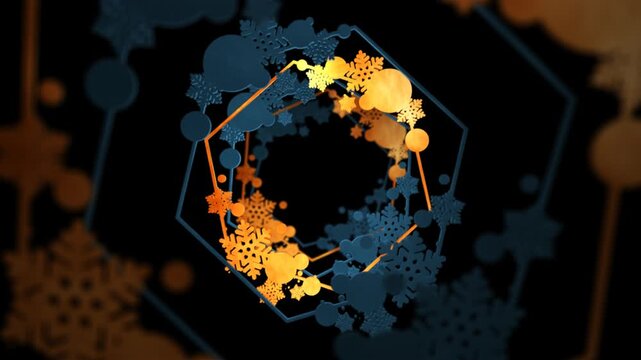Golden and Blue New Year Frame From Snowflakes Looped Alpha Channel Background