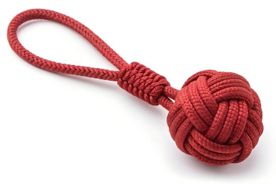Red monkey's fist knot with loop isolated on white background
