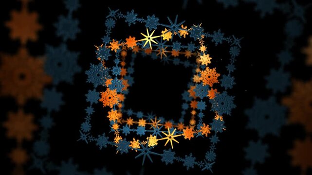 Golden and Blue New Year Frame From Snowflakes Looped Alpha Channel Background