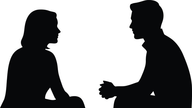 Silhouette of a man and woman talking to each other