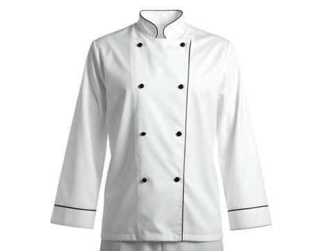 Classic white chef's jacket with black piping and buttons