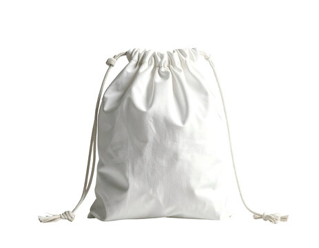 Simple white drawstring bag with fabric texture and rope ties