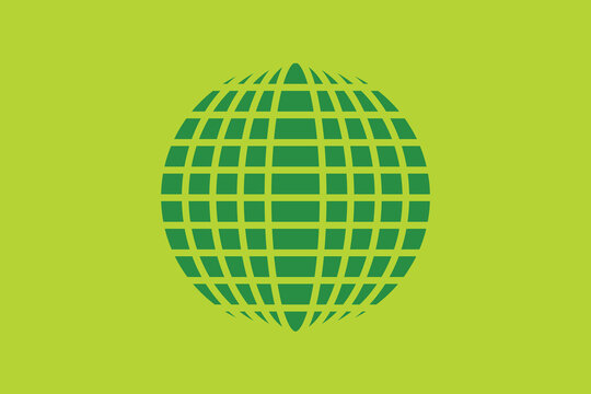 Glowing green grid globe on bright lime background, grid pattern geometric, spherical shape